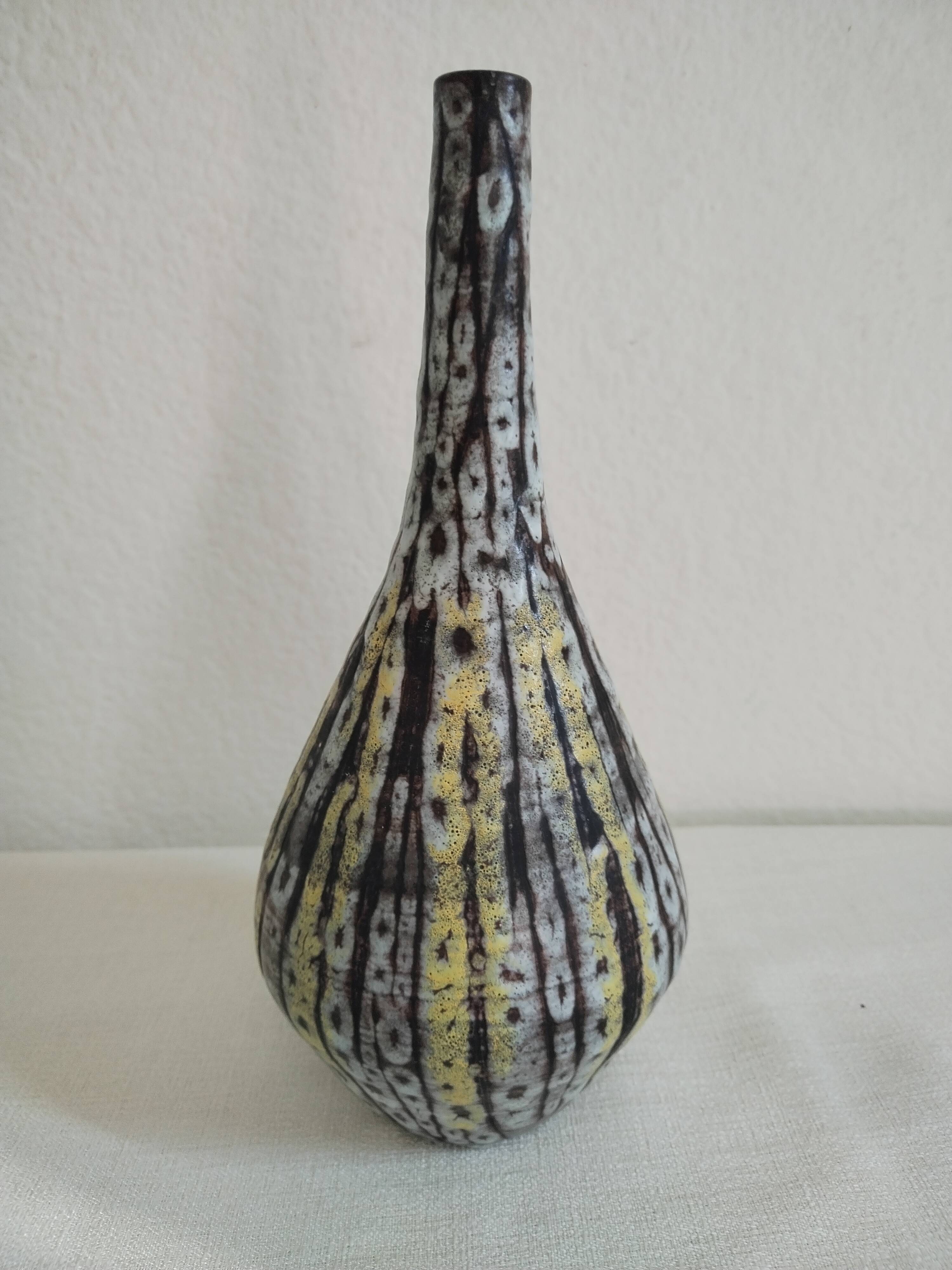 Camos Vallauris glazed ceramic soliflore vase, signed, 25 cm