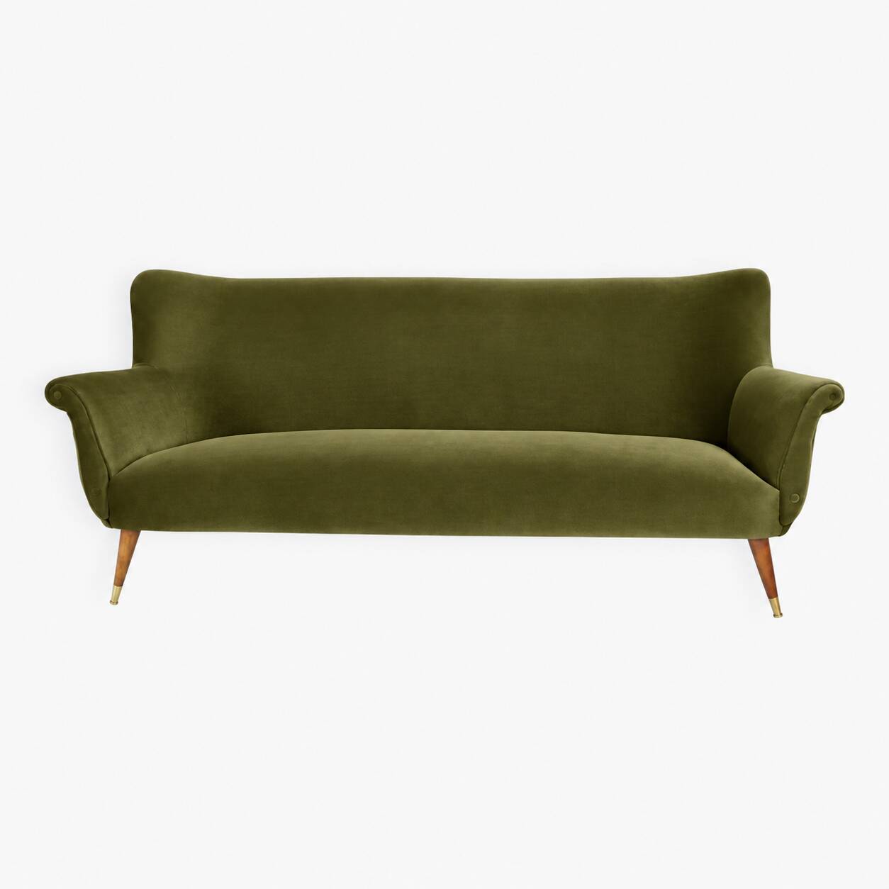 Vintage 1960s olive green velvet sofa – fully restored