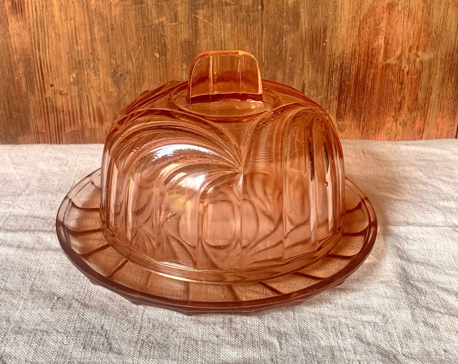 Art Deco pink glass dome cheese plate