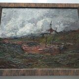 Eugène Brouillard (1870-1950) Oil on canvas Barque sur un canal