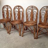 Ensemble de 4 chaises rotin vintage
