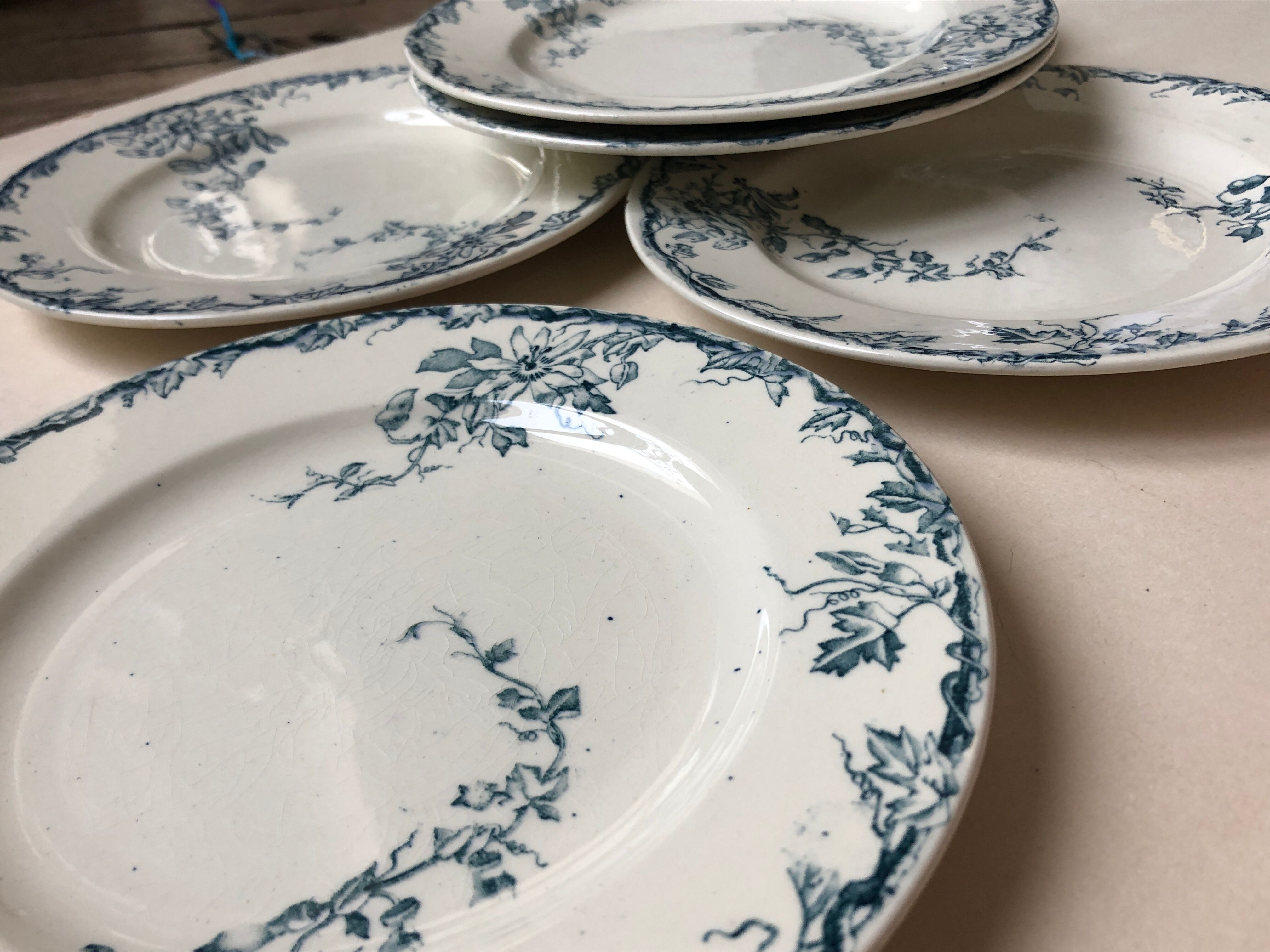 Set of 6 plates in faience Luneville model Passiflore