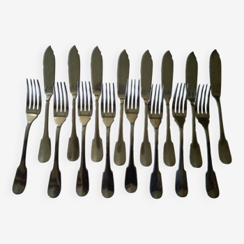 Set of 8 fish cutlery cristofle france model cluny uniplat