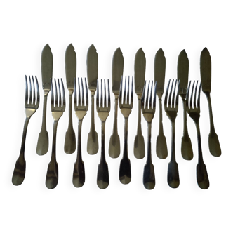 Set of 8 fish cutlery cristofle france model cluny uniplat