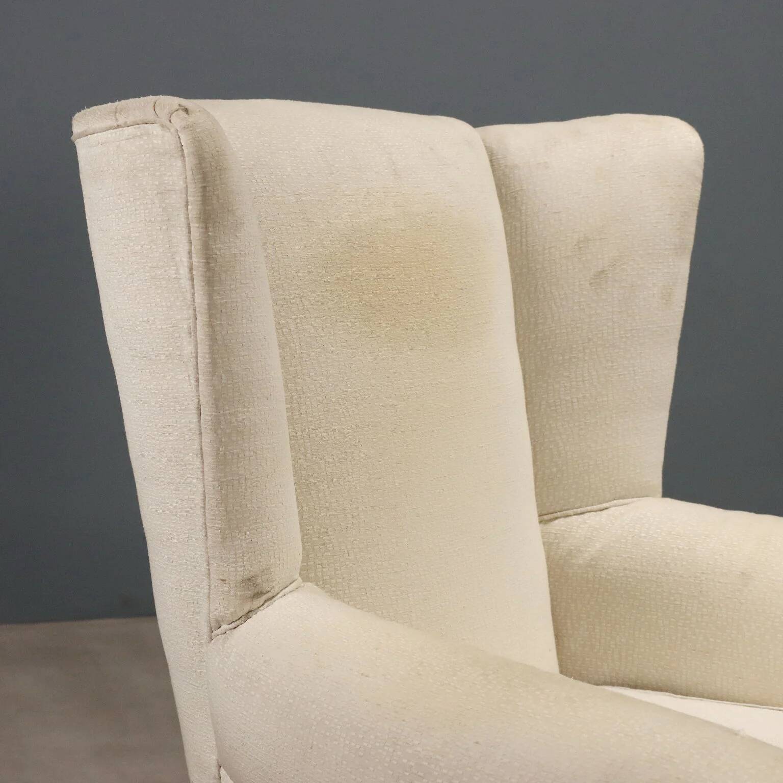 Fauteuil bergère vintage en hêtre et tissu, design années 1950