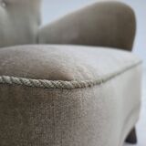 1960s, Danish armchair, green furniture velour, oak wood legs.