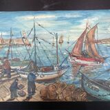 old marine, oil on canvas, M. Gontard! back from fishing 40 x 30 cm