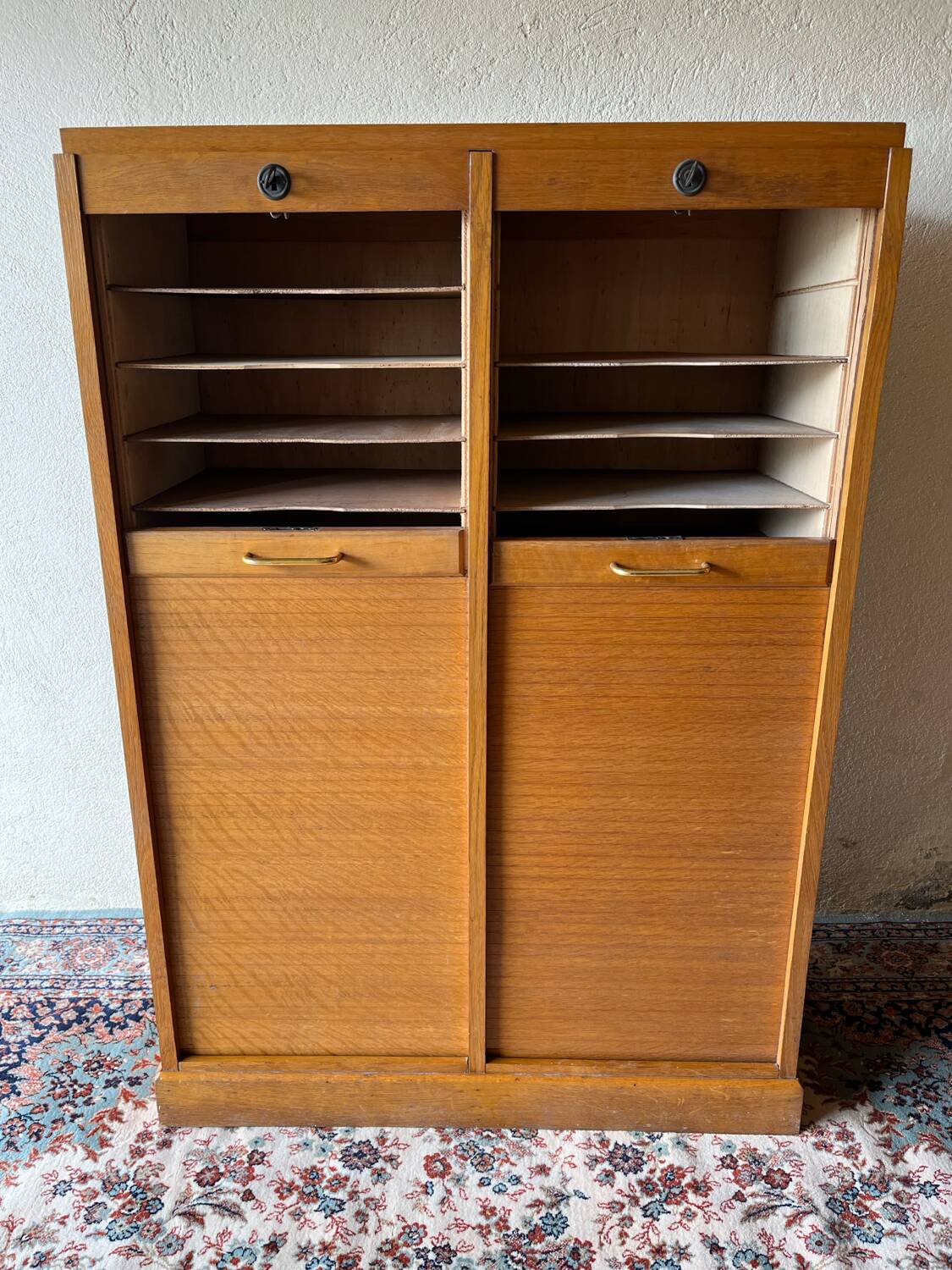 Vintage 70s double curtain filing cabinet
