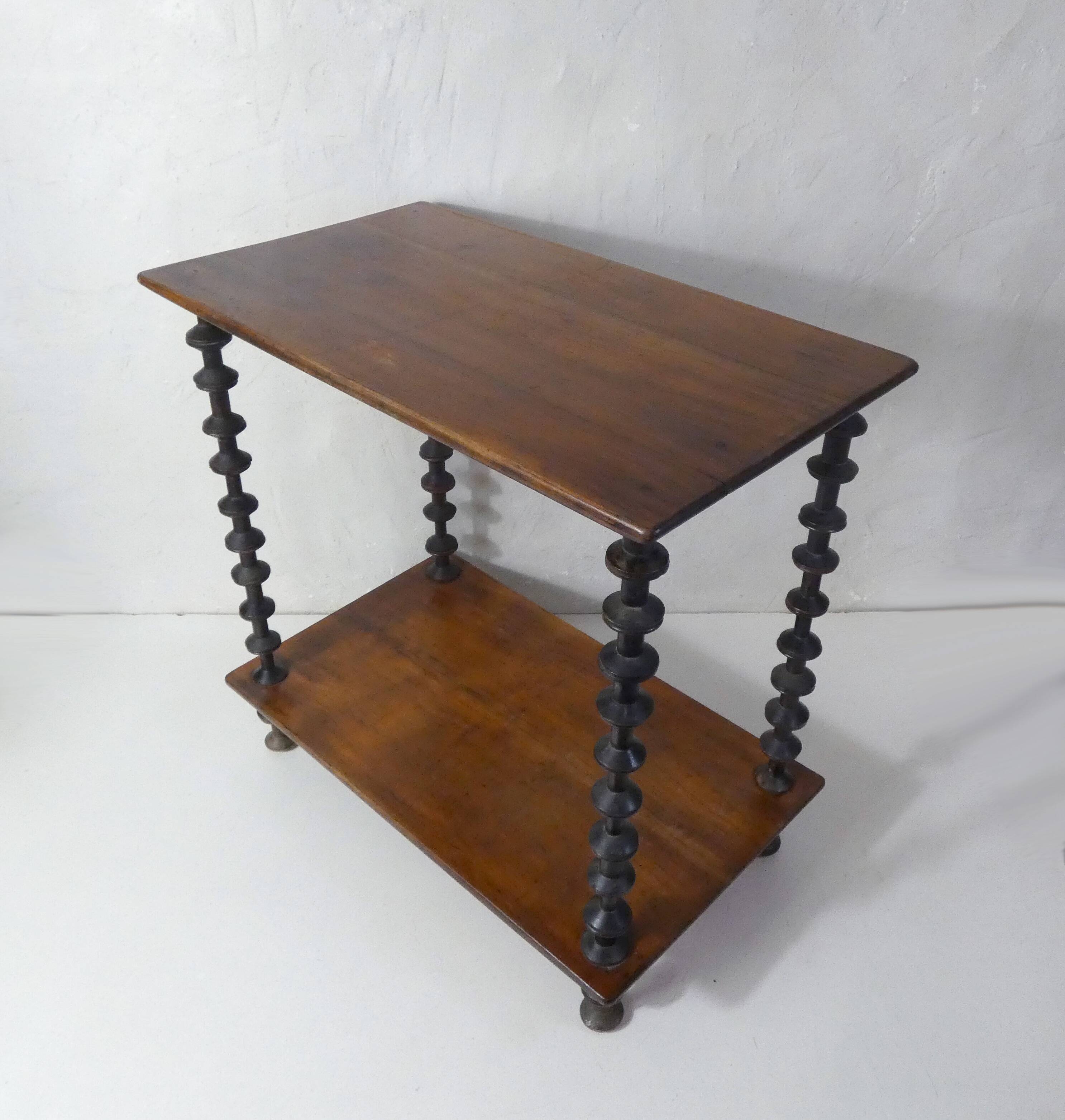 Antique wooden shelf with DMC spools – Industrial sideboard