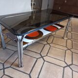 Vintage coffee table in ceramic and smoked glass