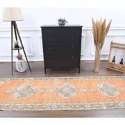 Vintage Turkish Oushak Handmade Wool Cotton Orange Runner Rug 101x339
