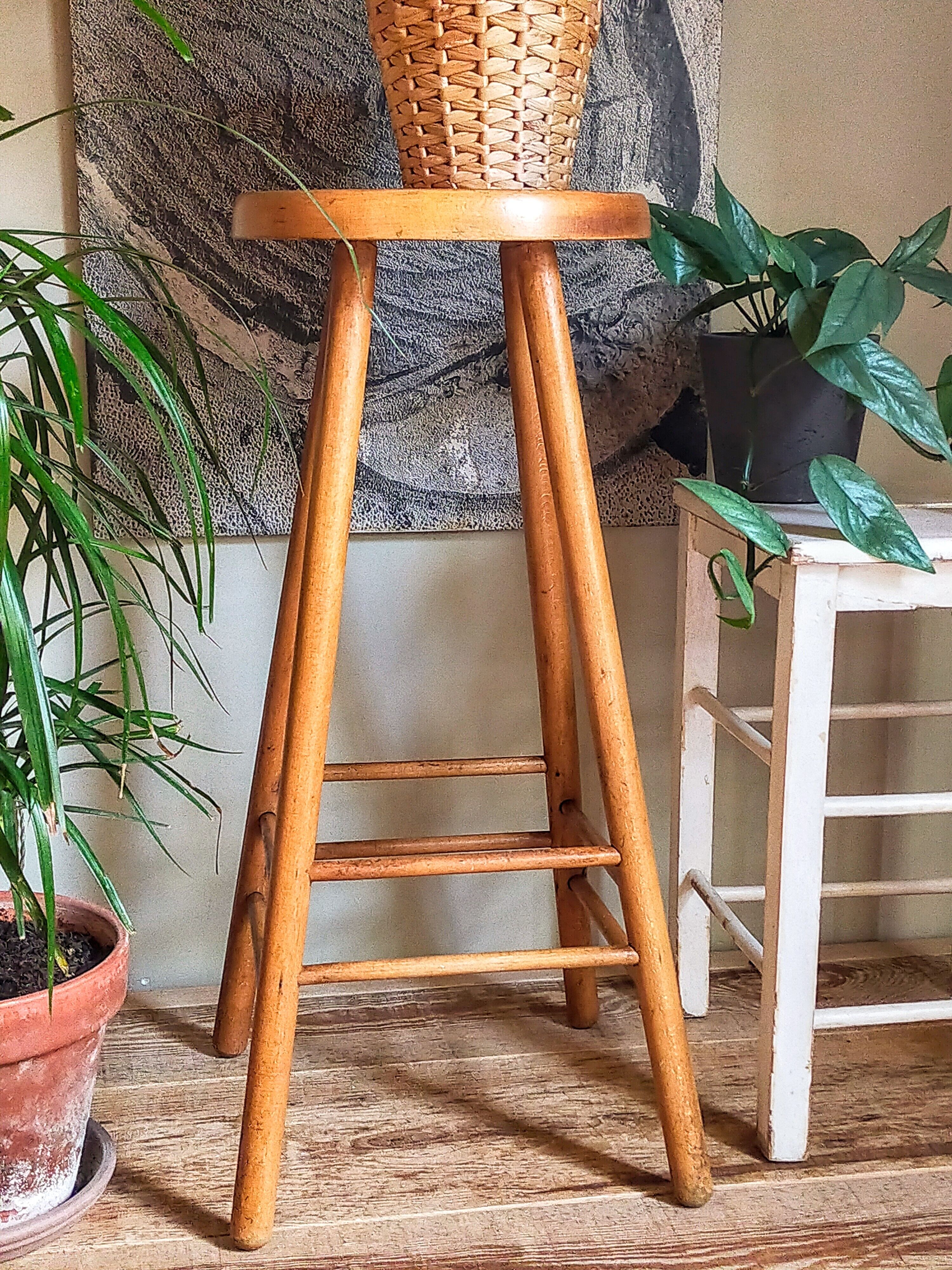 Vintage solid blond wood bar stool