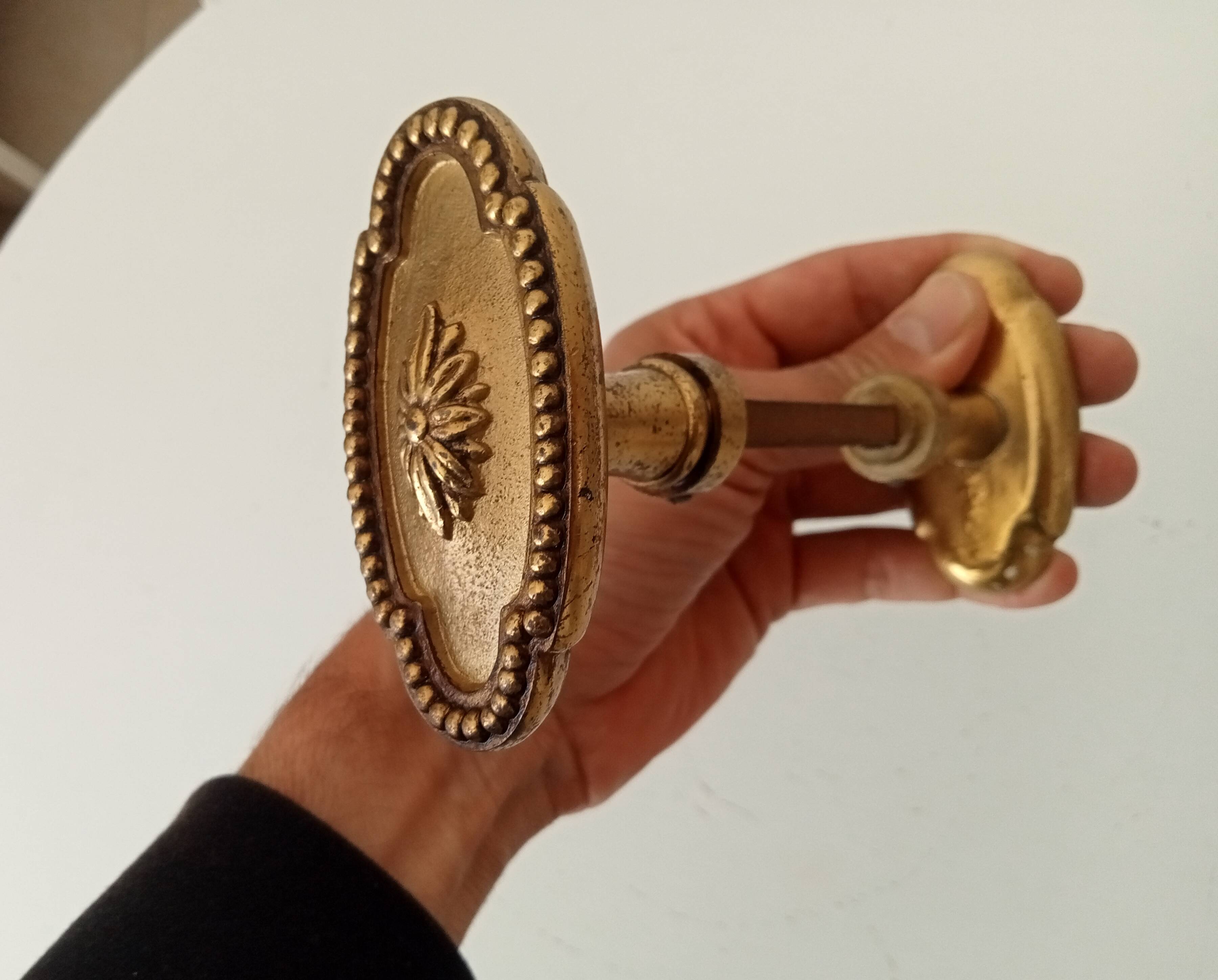Pair of antique Louis XVI style solid bronze door handles