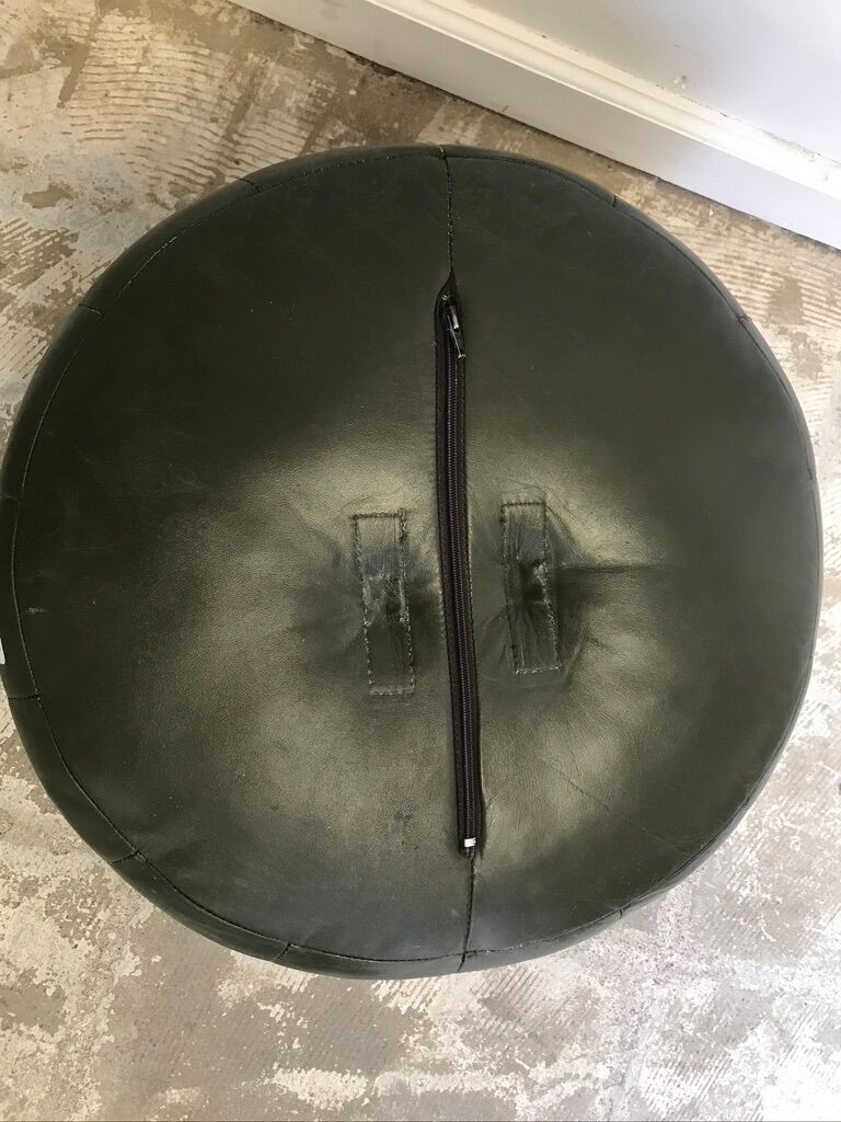 Vintage green leather ottoman 1970