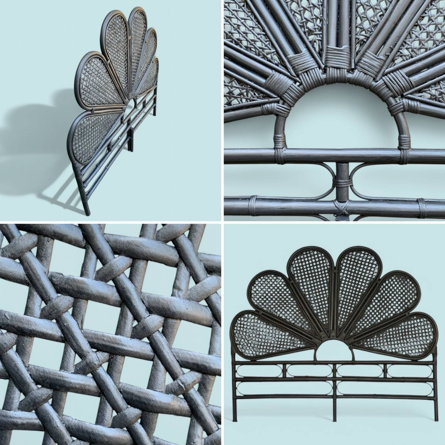 Vintage black rattan headboard 142cm