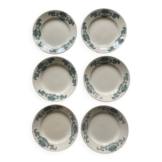 6 assiettes plates Lutèce Longchamp terre de fer ancienne