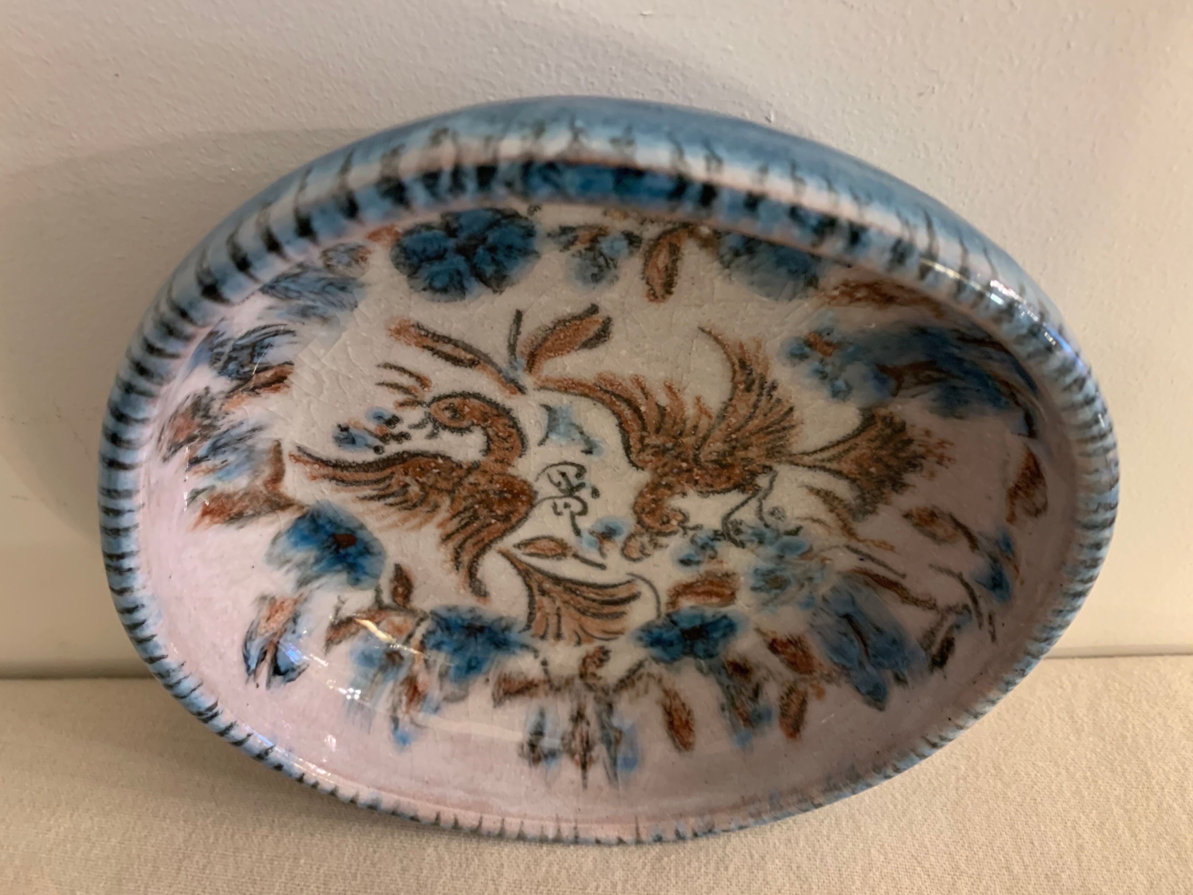 Blue glazed ceramic cup Cazaux Biarritz