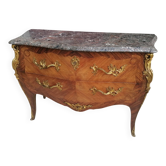 Wood veneer commode, marble and bronze - Louis XV style.