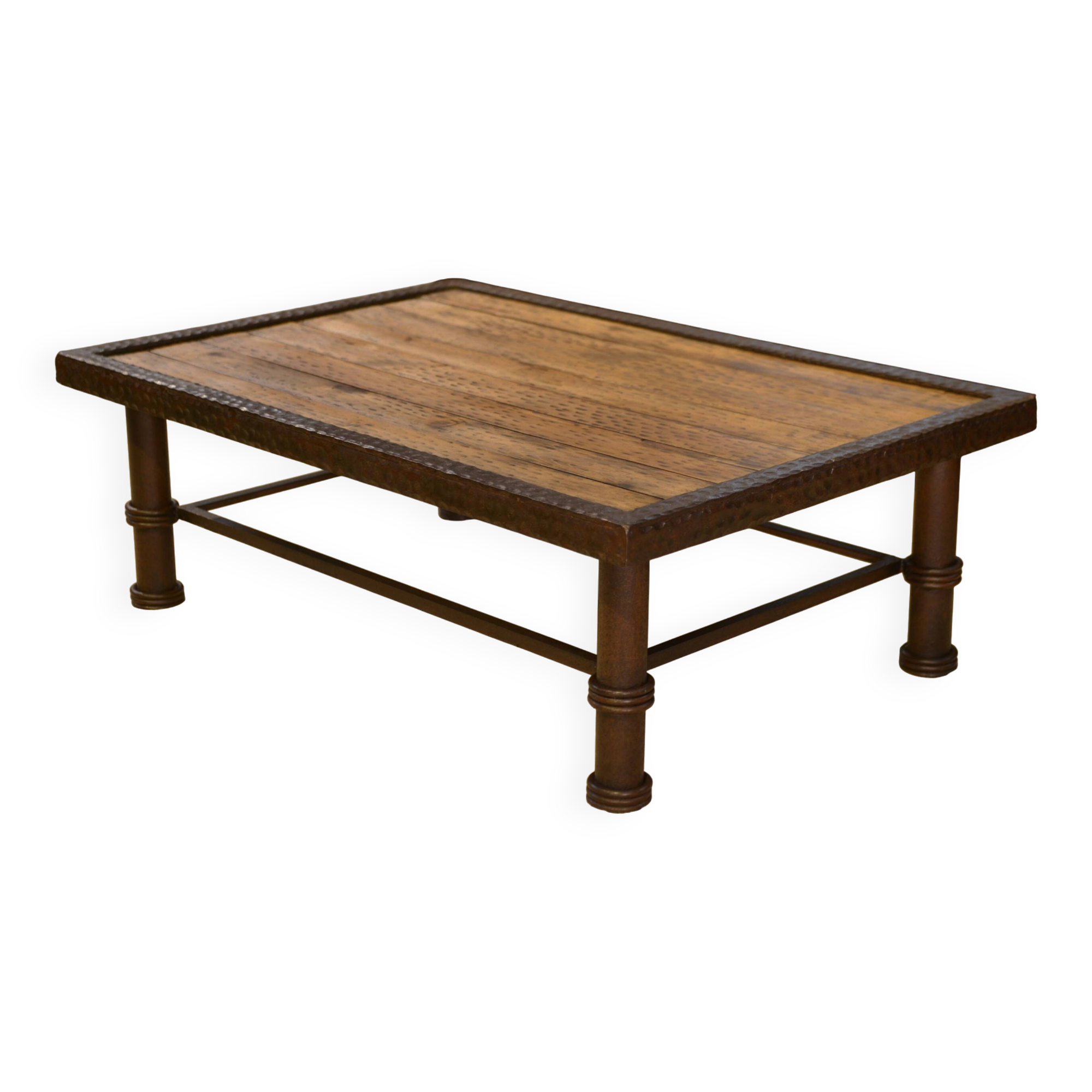 Table basse brutaliste bois et fer forgé 1960’s