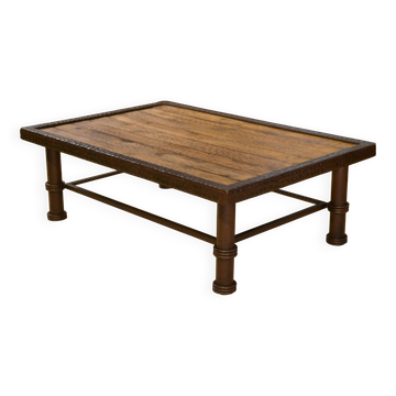 Table basse brutaliste bois et fer forgé 1960’s