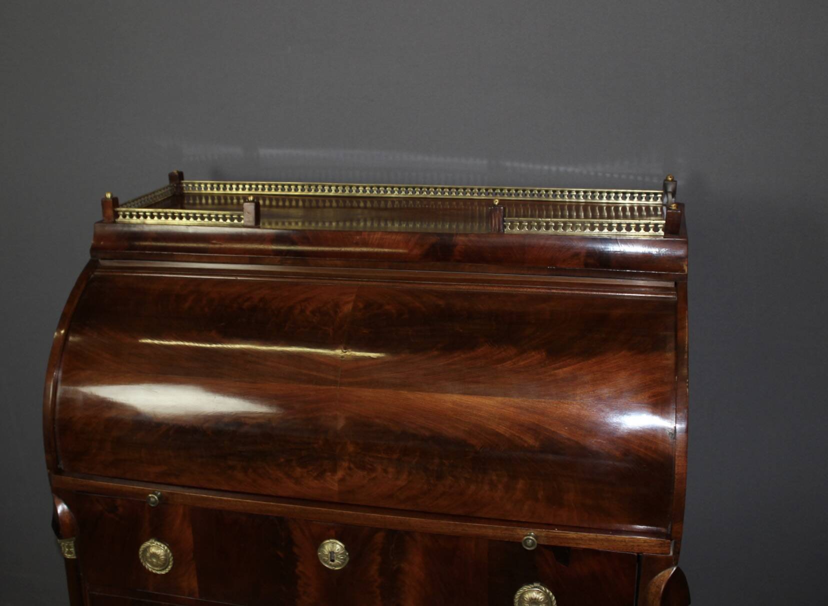 19th Century Mahogany Cylinder Secretary Desk