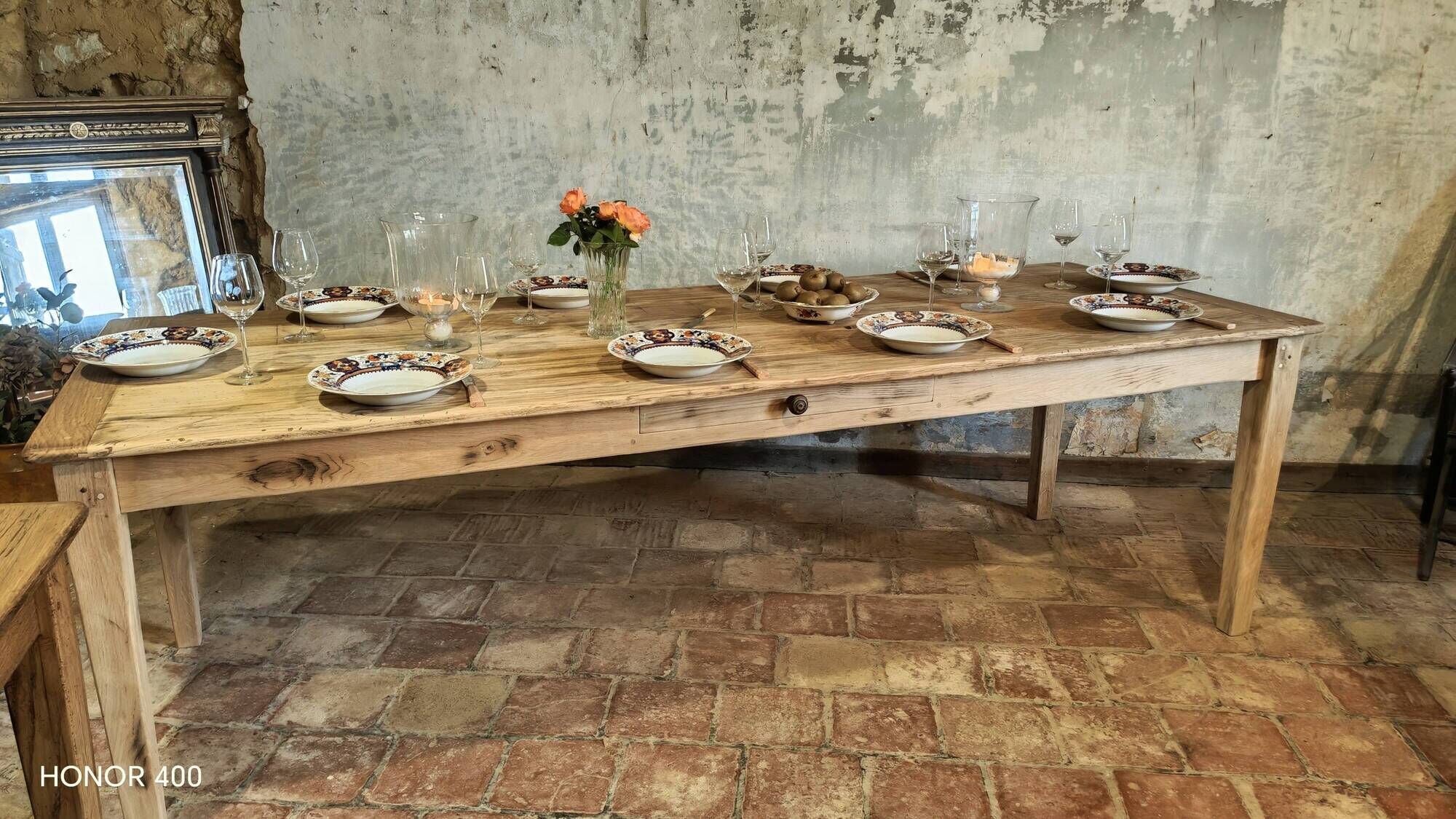 Solid oak farmhouse table "brut" 247x89, top "chocolate oak"