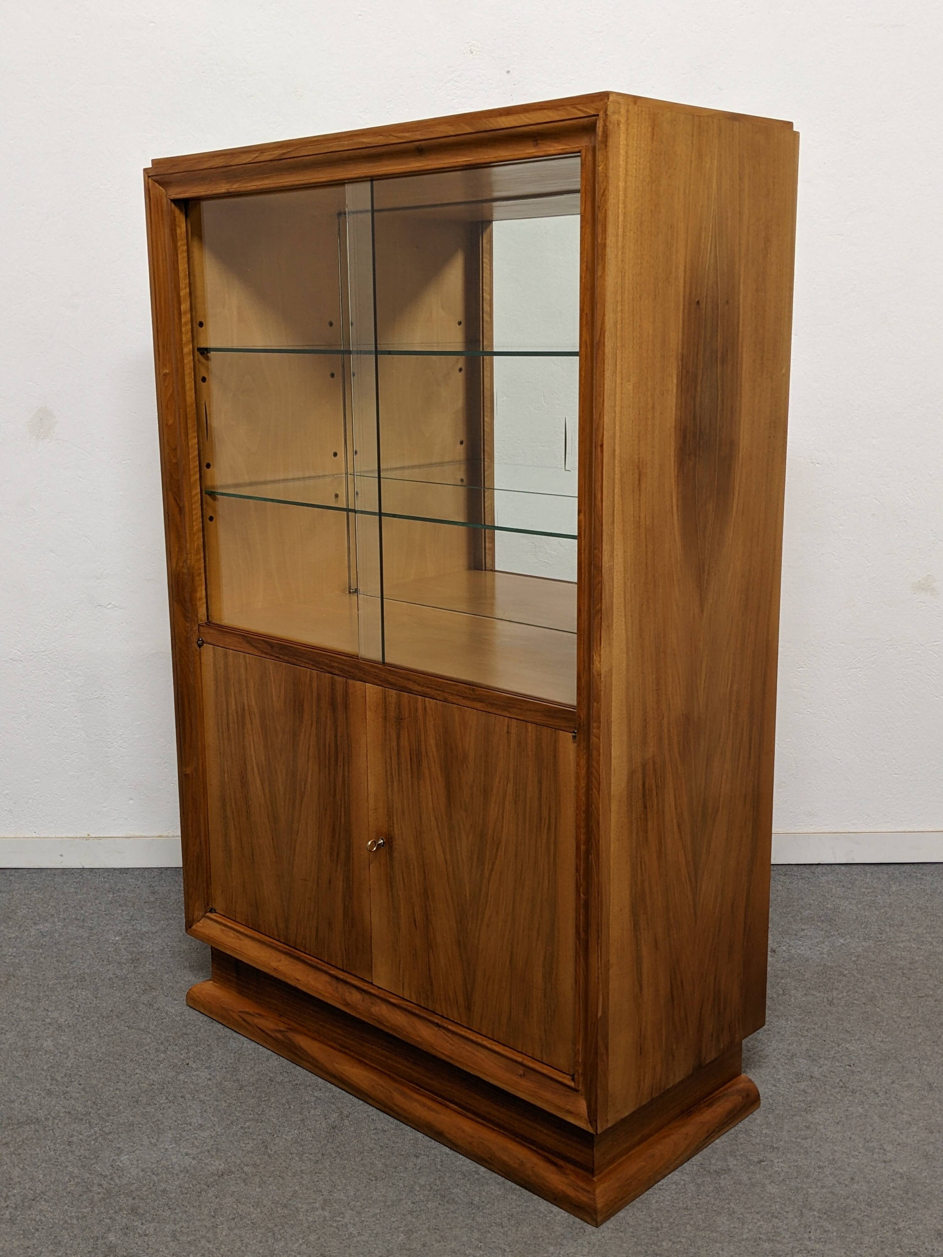 Art Deco style walnut display cabinet, France circa 1950
