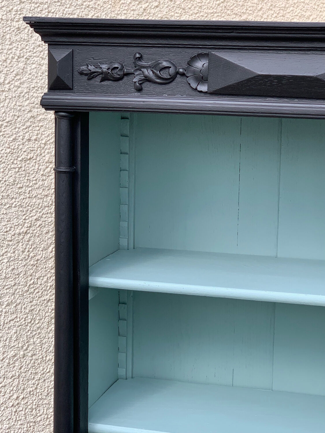 Armoire parisienne vitrée noire et vert grisé 150cm