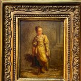 Oil on wood panel, woman with basket, signed LP, Jean Baptiste Le Prince?