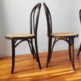 4 antique curved wood and cane chairs
