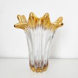 Splash-shaped crystal vase with gold rim