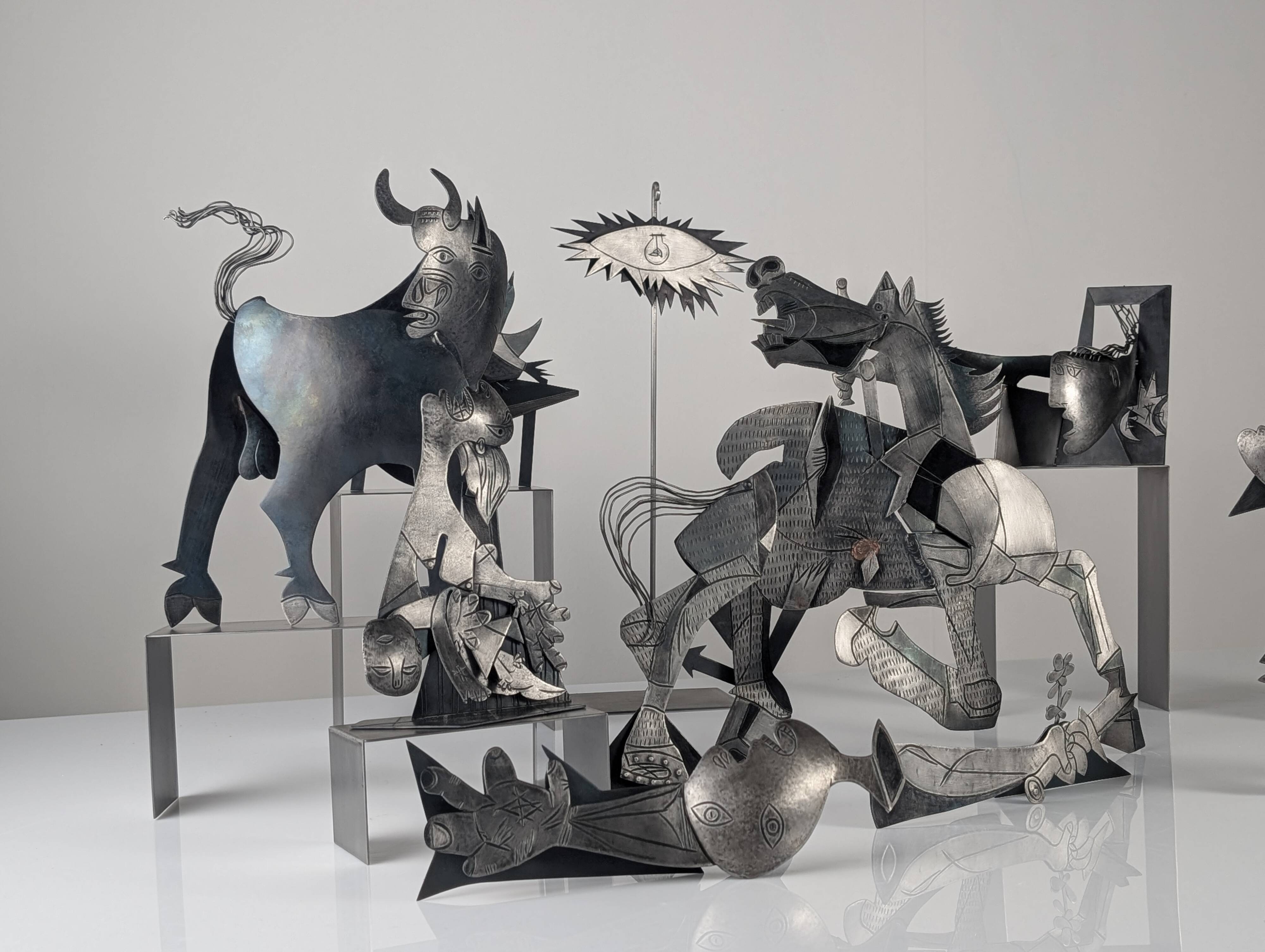 Sculptural Group "After Picasso" in Metal, Guernica Tribute, Late 20th Cent