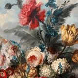 Georges Delcourt. Antique still life signed with flowers. Oil on canvas and panel.
