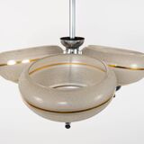 1930s English Art Deco 3-Arm Chrome & Gold Gilt Glass Chandelier Lamp