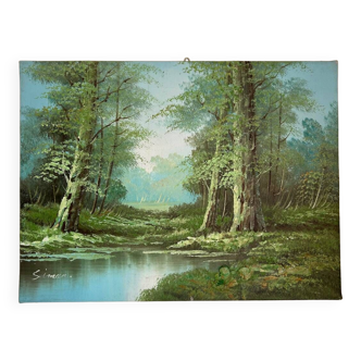 Old signed painting In the Forest