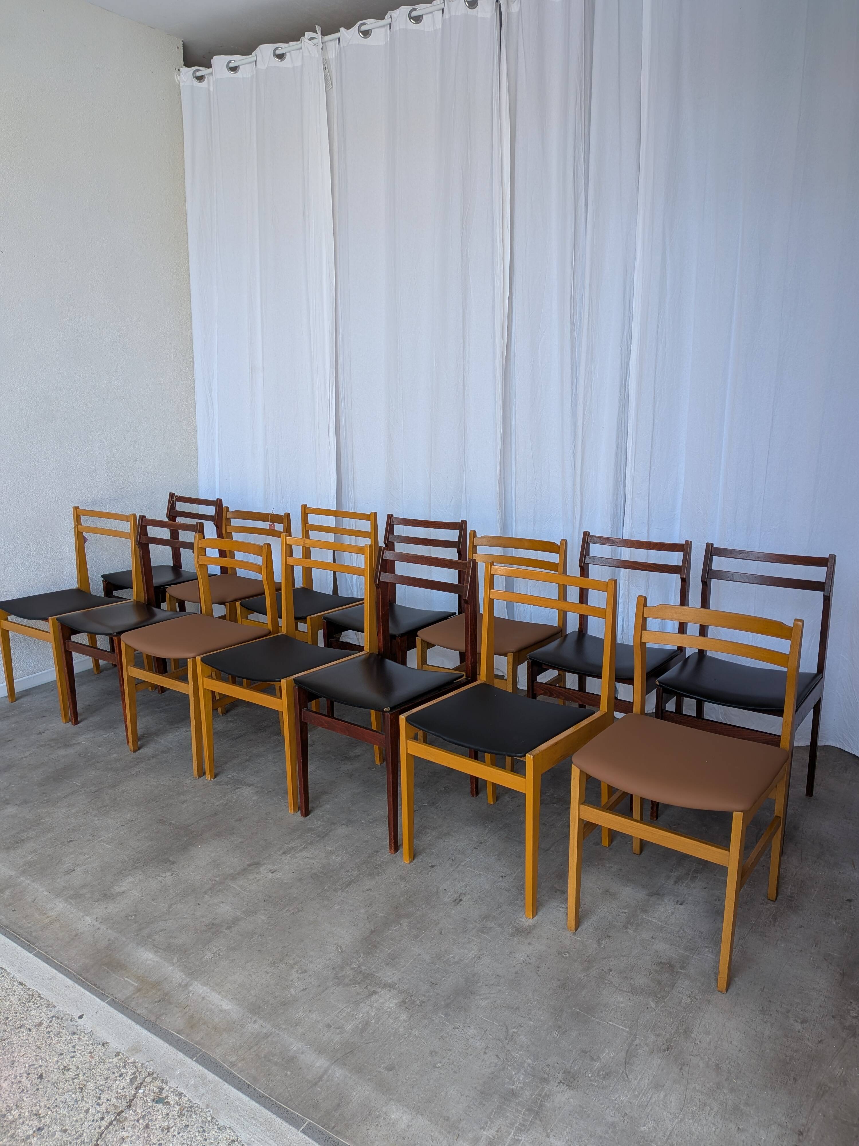 Set of 14 Vintage Scandinavian Dining Chairs / Yugoslav Wooden Bistro Chair