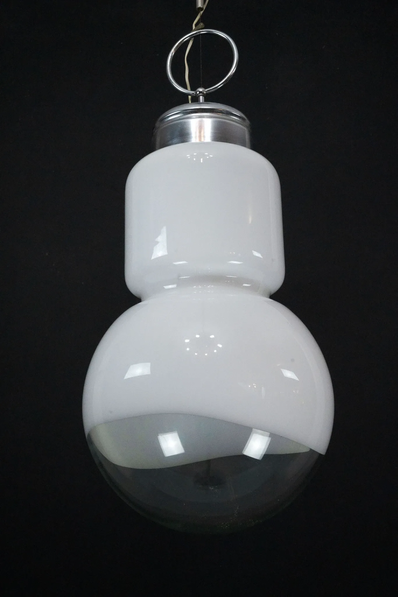 Vintage Mazzega space age chandelier in chrome and murano glass. Italy 1960