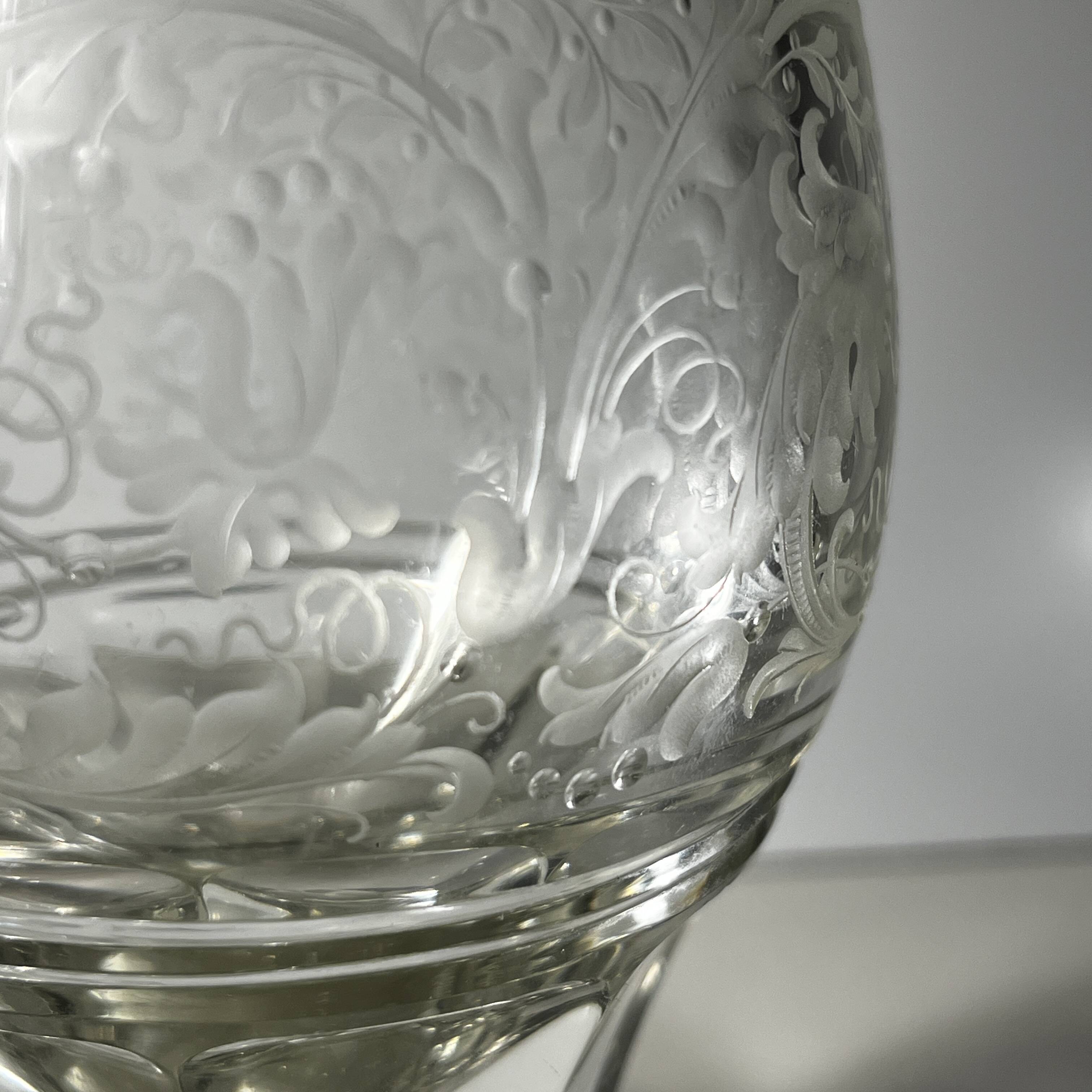 Pair of stemmed glasses in thick crystal, Bohemian, circa 1900