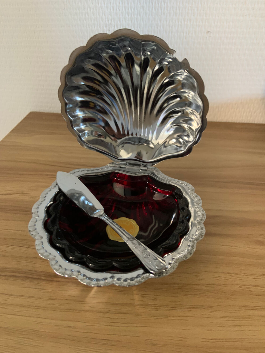 Old chrome shell butter dish