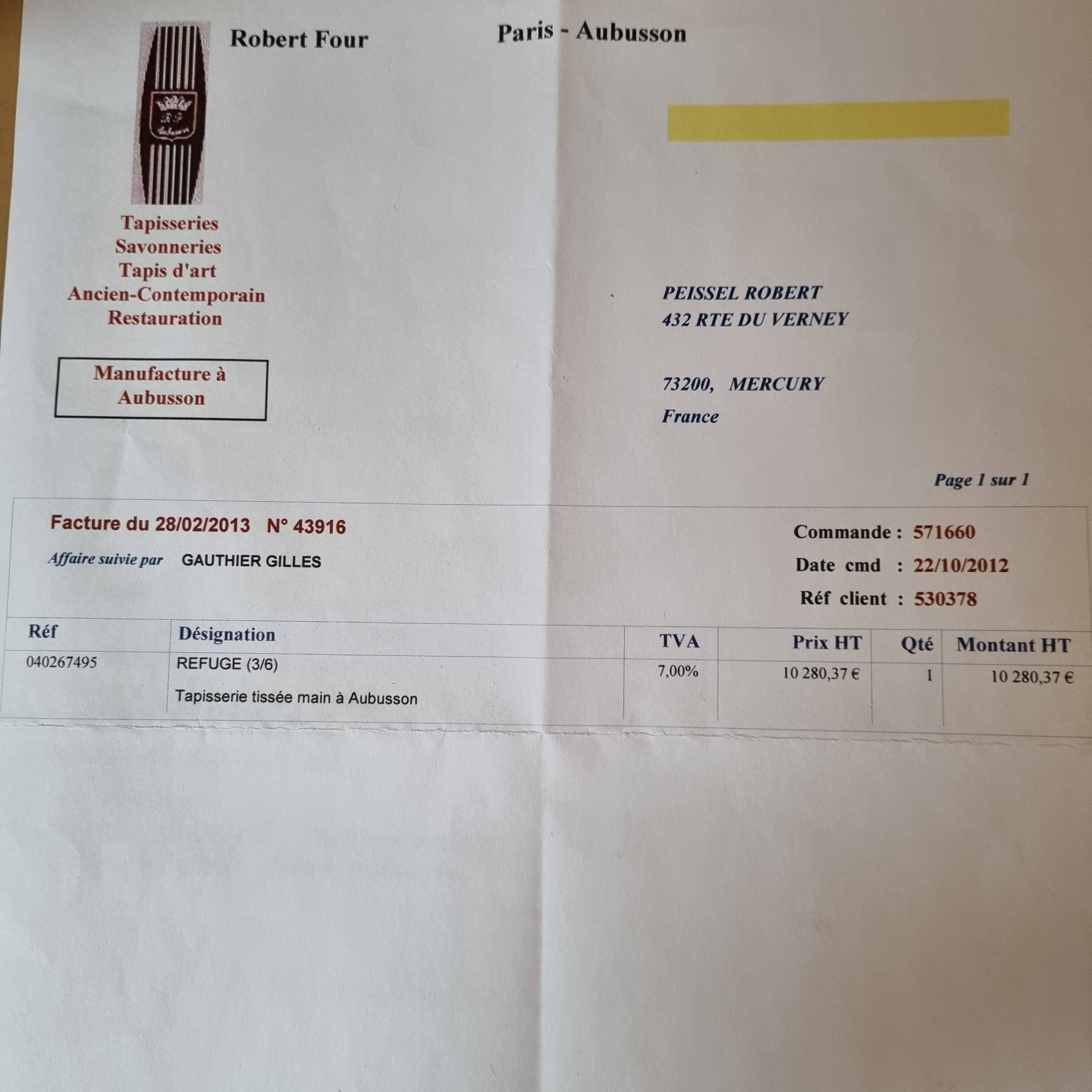 Robert Four Aubusson tapestry 'The refuge'