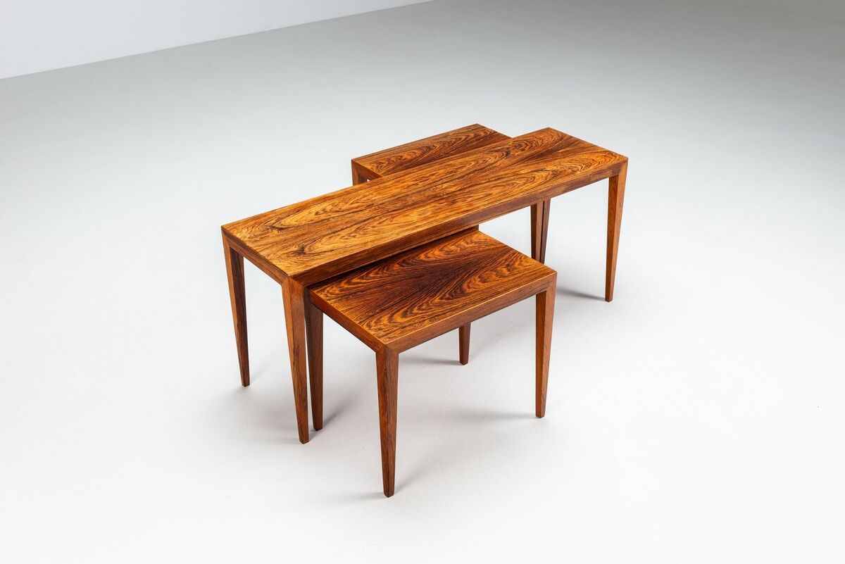 Severin Hansen large set of 3 nesting tables in rosewood Haslev Denmark 1960
