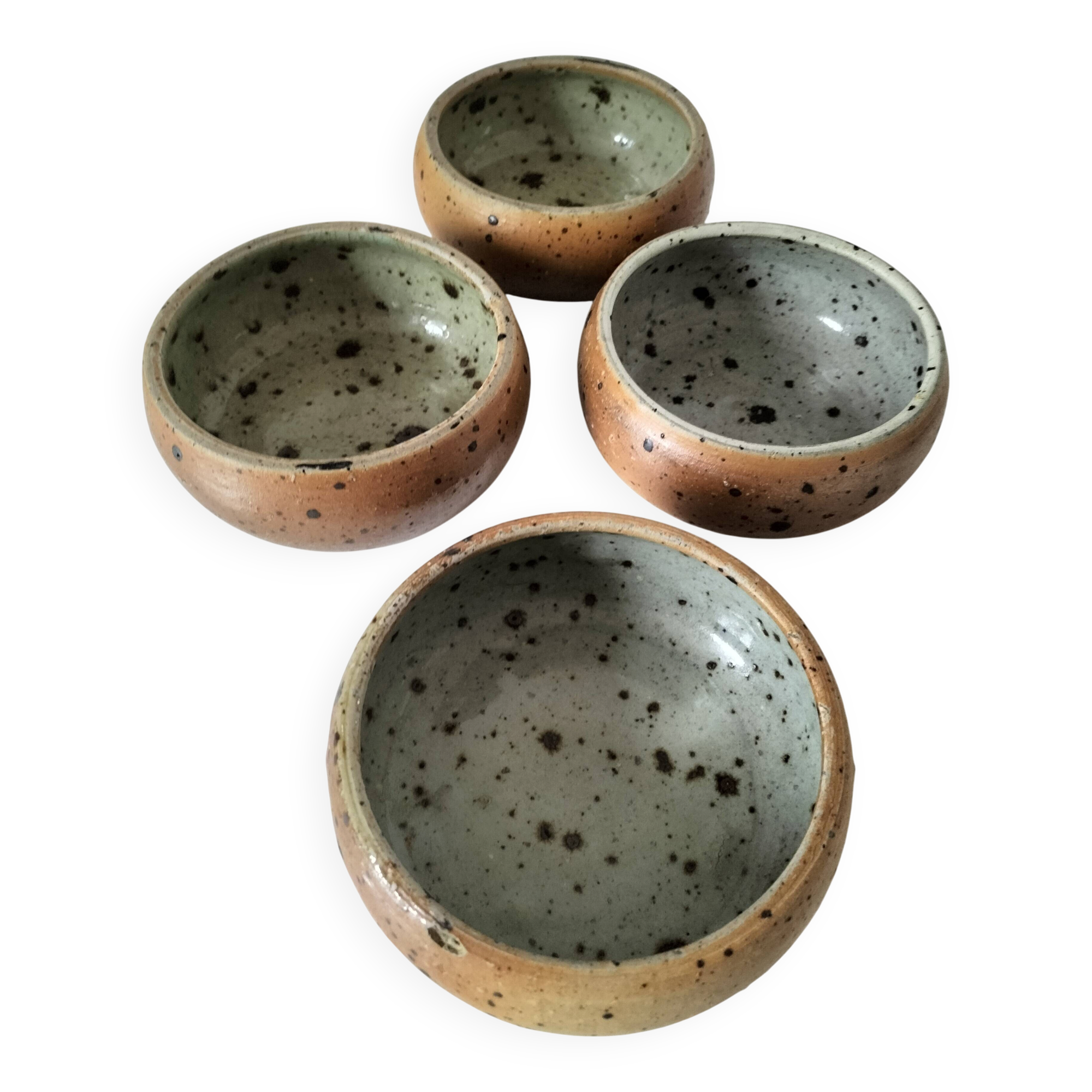 4 glazed pyrite stoneware bowls from the 70s