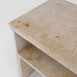 Minimalistic designed French console with shelve in travertine, 1980