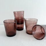 5 gobelets à eau en verre bullé violet vintage