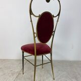 chaise vintage style régence en laiton et velours rouge années 1950