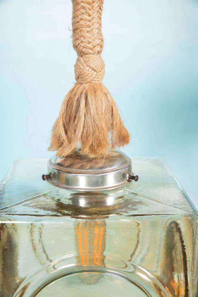 Japandi suspended glass lamp, vintage cubic bohemian glass lamp.