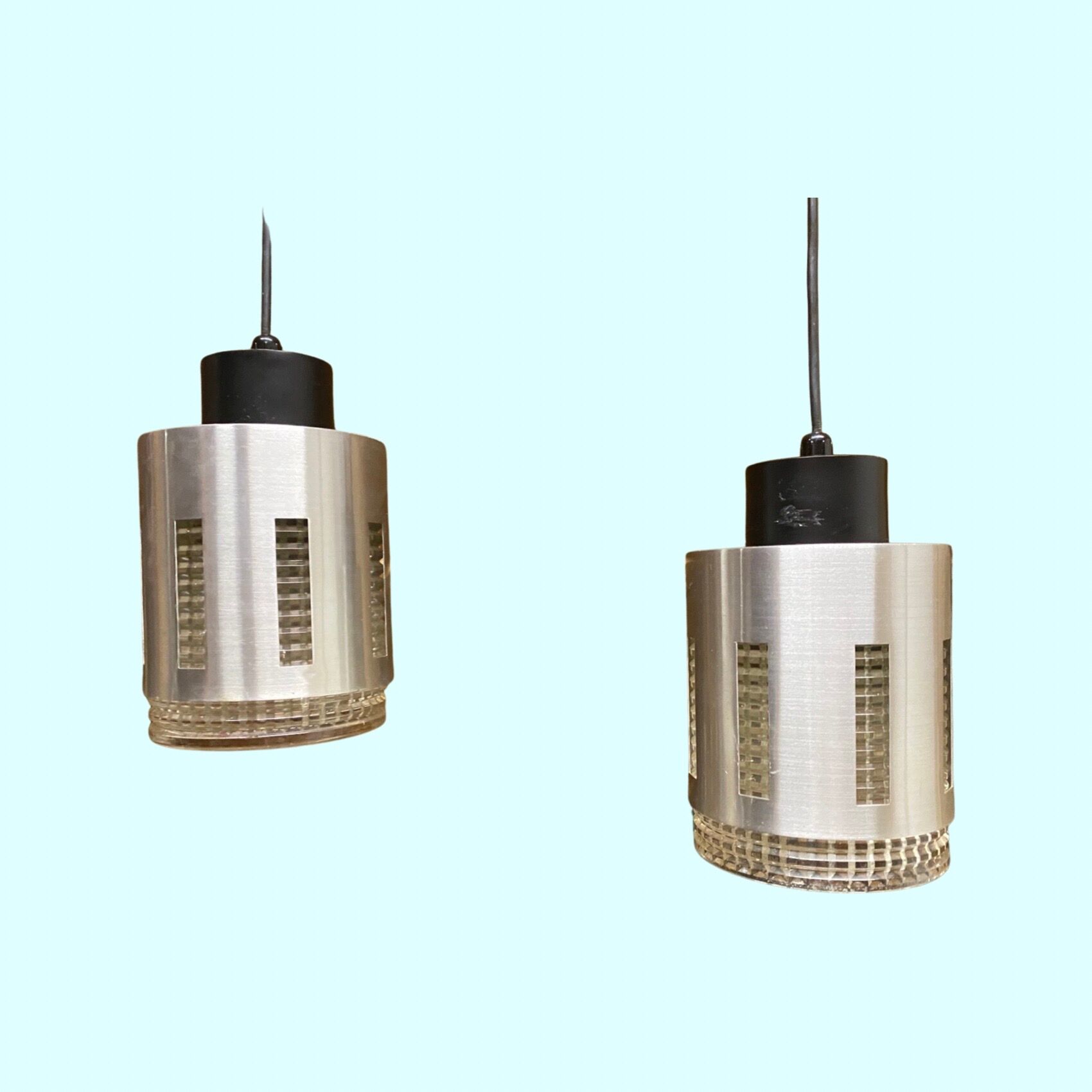 Rare Retro Glass/Teak Lamp From Denmark | Vintage Lighting with Teakwood Hanger and 2 Glass Lamps