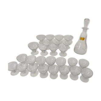 Service a verres & carafe en cristal de Portieux de 1960