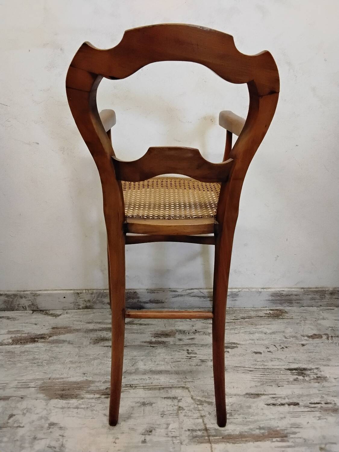 Children's high chair in wood and cane