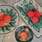 Dessert service in glass decoration fruits pomegranates signed